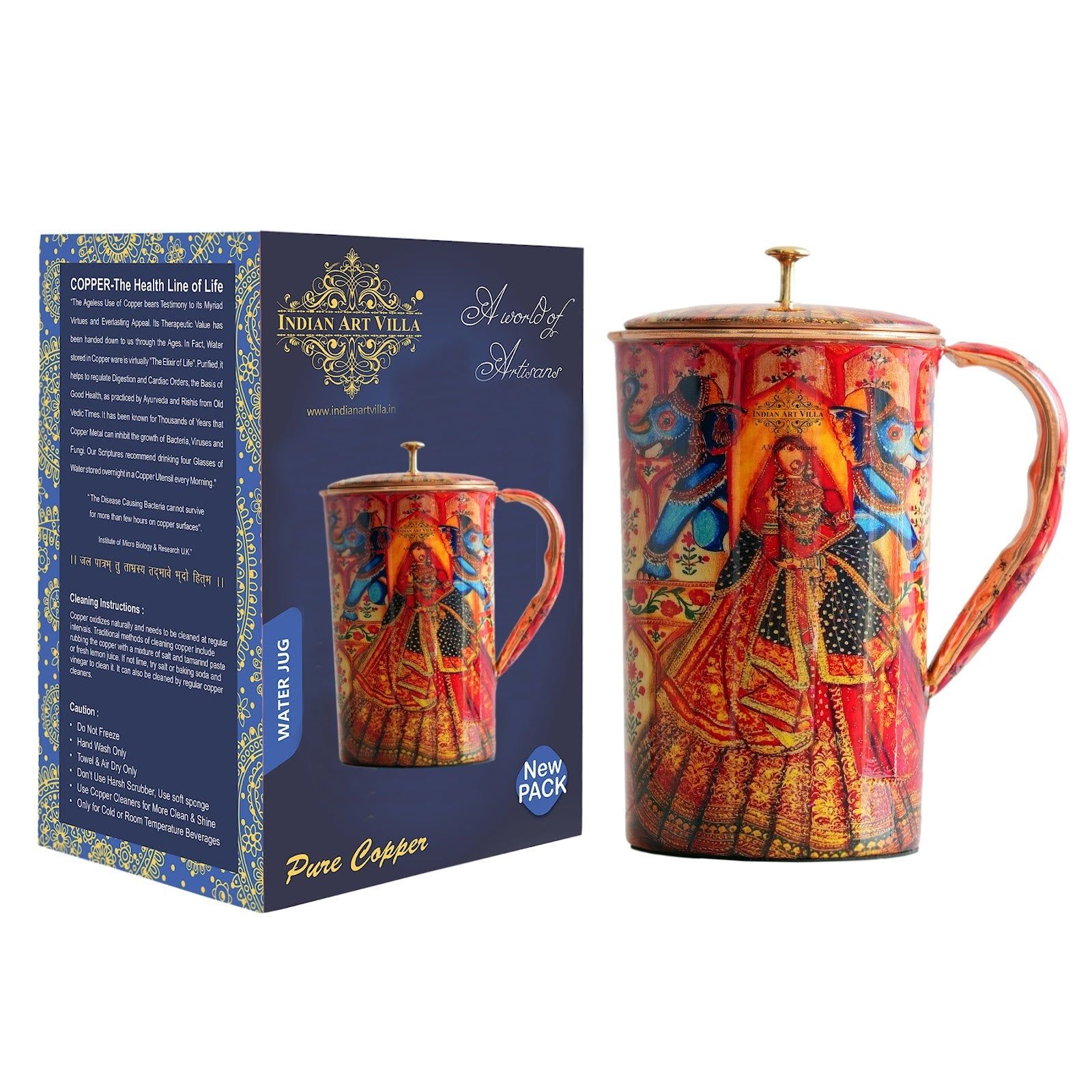 Pure copper printed jug padharo mhare desh design royalqueen, 2000 ML